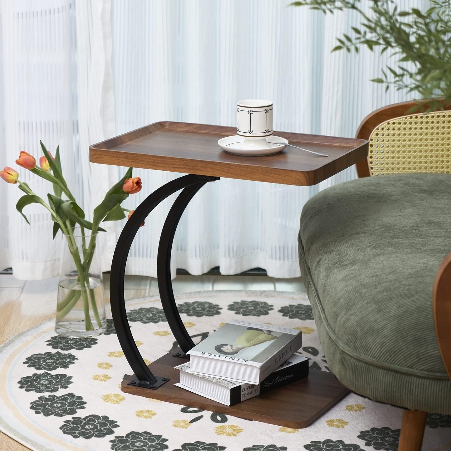 C Shaped Side Tables With 360° Universal Wheel, Small Coffee End Side Table