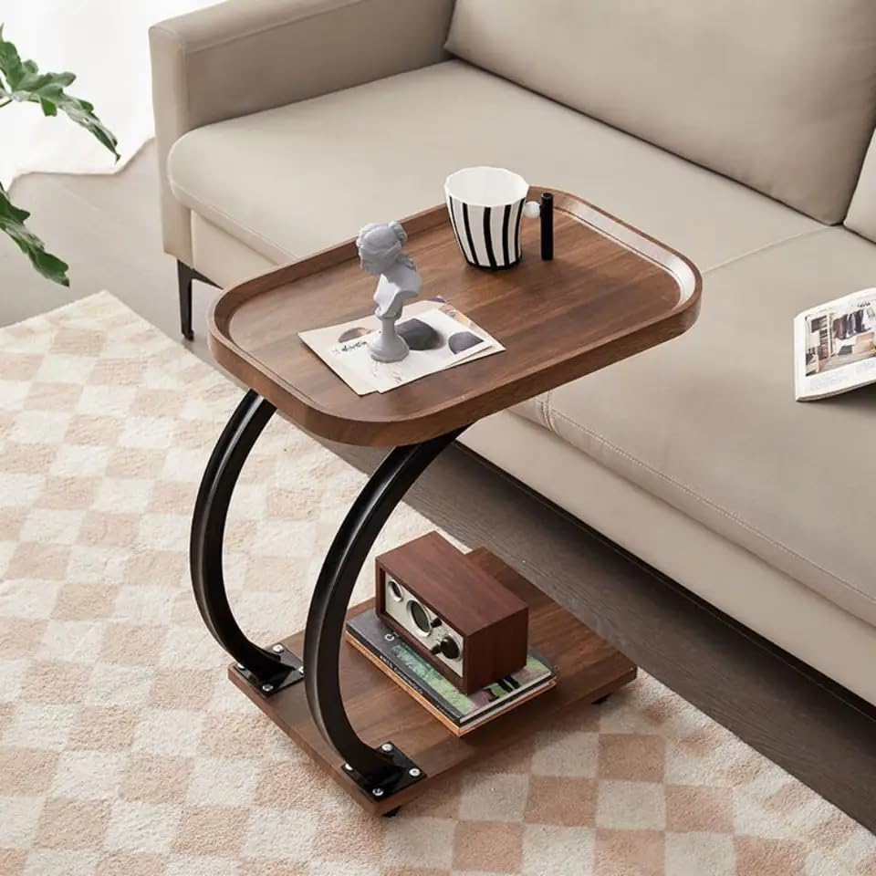 C Shaped Side Tables With 360° Universal Wheel, Small Coffee End Side Table