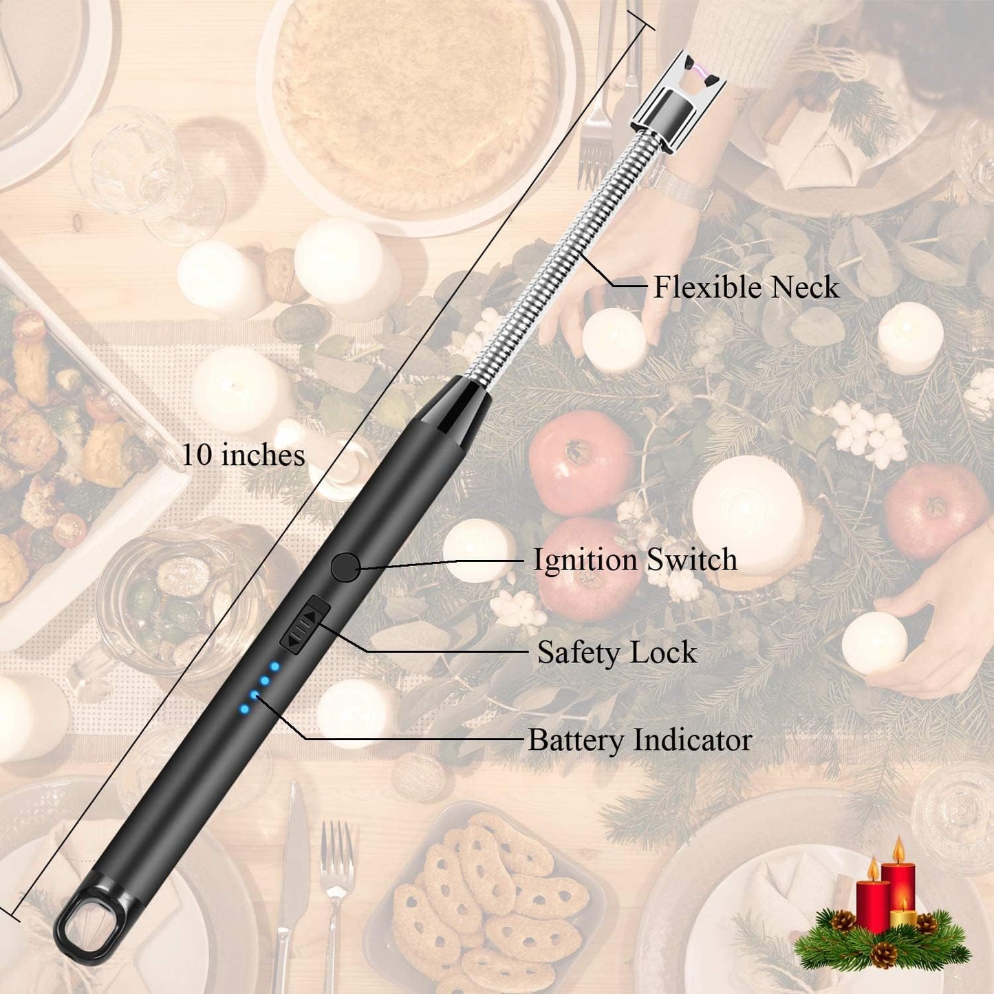 Candle Lighter - Flexible Plasma Arc Long Neck USB Lighter Rechargeable Windproof Flameless For Candles, Grill, Cooking, Camping, Hiking