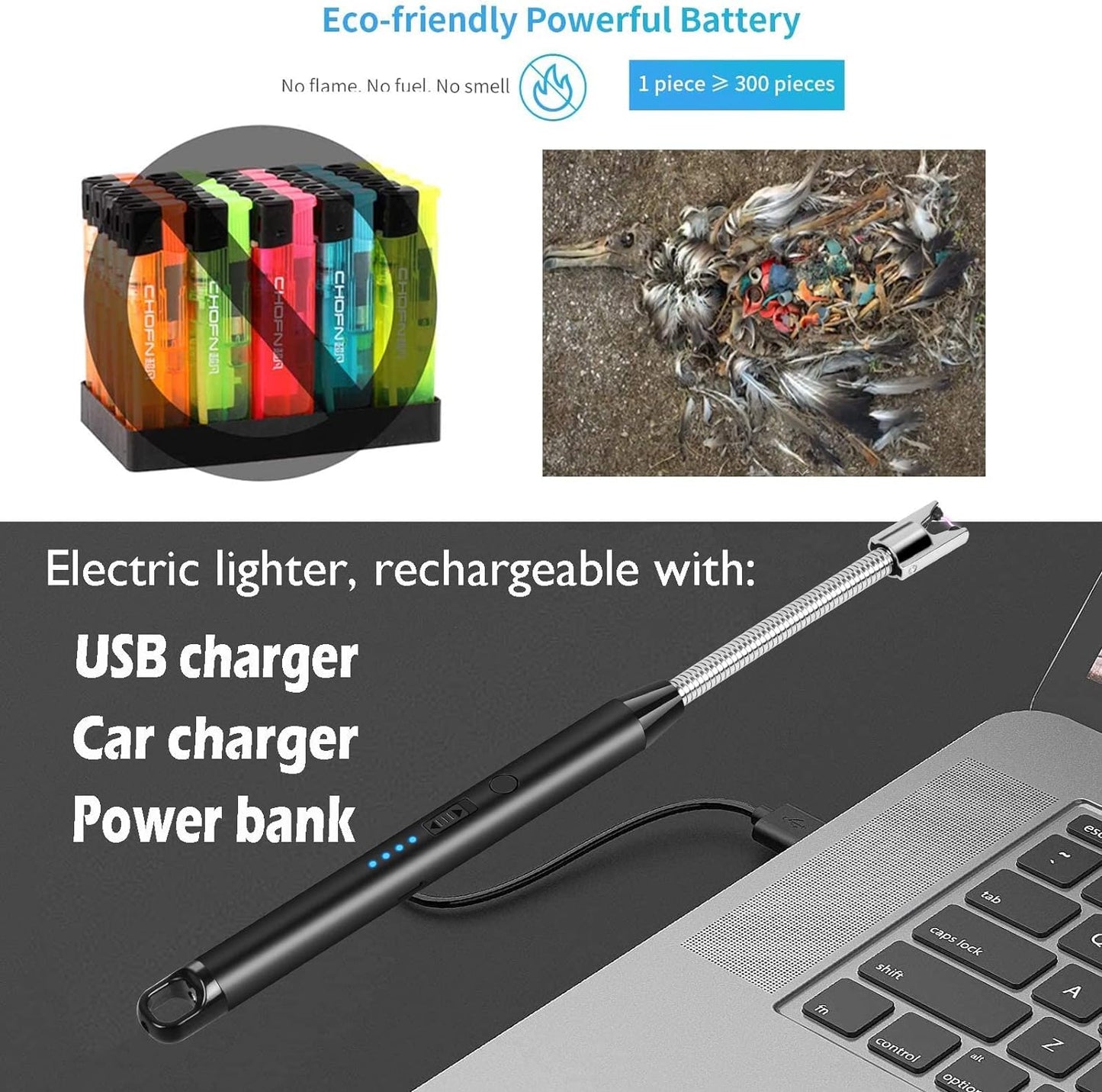 Candle Lighter - Flexible Plasma Arc Long Neck USB Lighter Rechargeable Windproof Flameless For Candles, Grill, Cooking, Camping, Hiking