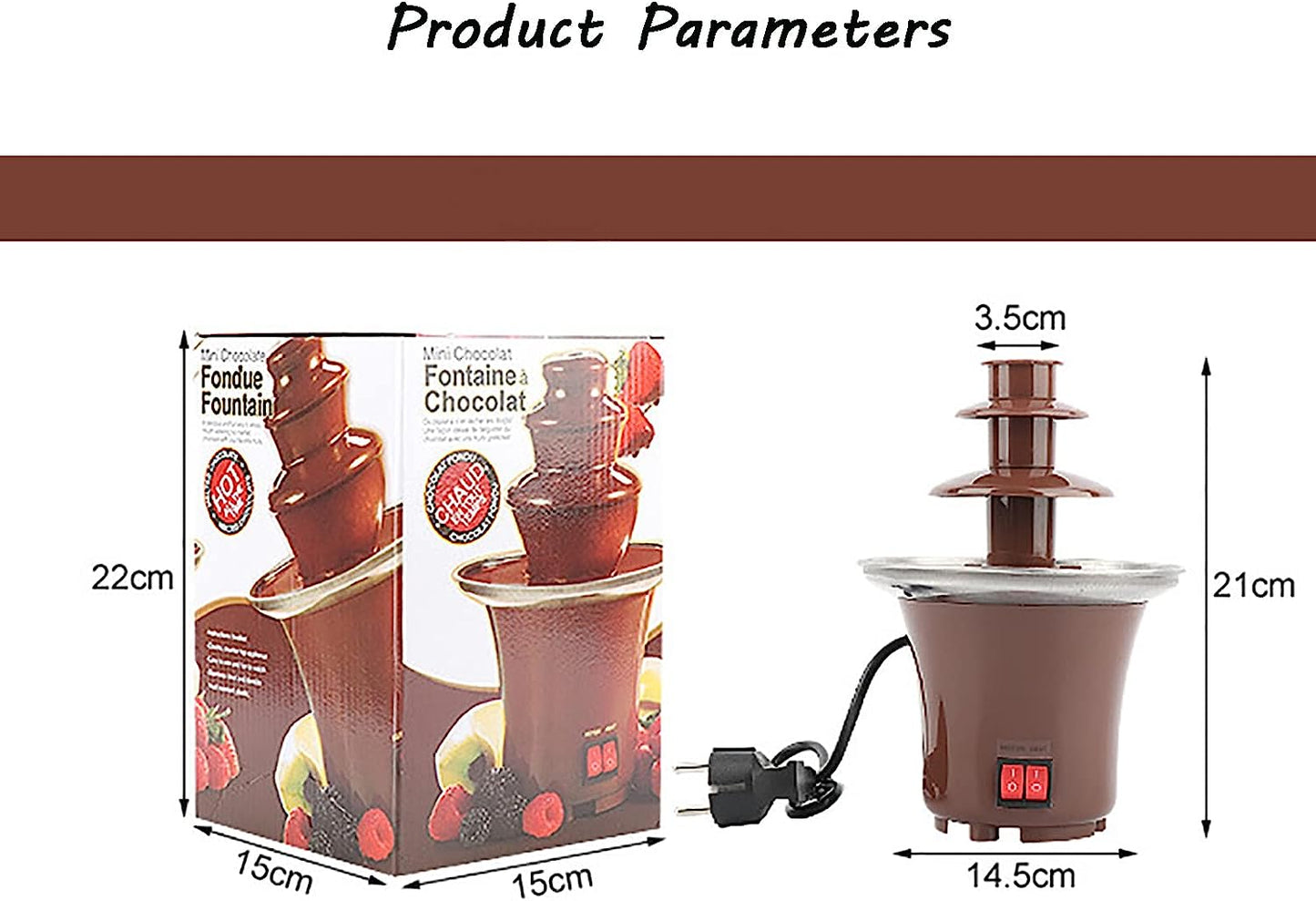 Chocolate Fondue Fountain, 3 Tiers Electric Melting Machine Chocolate Fountain Mini Hot Chocolate Fondue Pot, 1.5-Pound Capacity