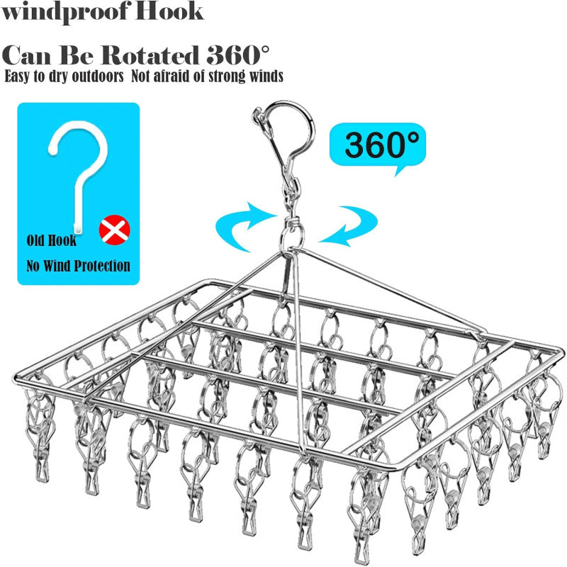 Clothes Dryer with 40 Clips, Metal Sock Hangers with Clips, Underwear Hanger for Washing Line Accessories, Stainless Steel Clothes Sock Drying Rack, Laundry Drip Airer Hanger with Clips