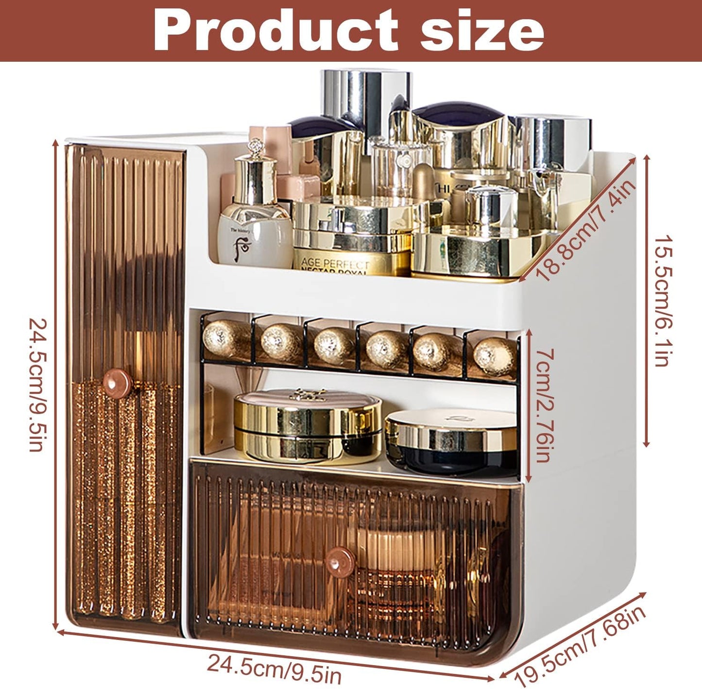 Large Capacity Makeup Organiser Desktop Drawers For Vanity, Cosmetic Desk Organiser Storage Box