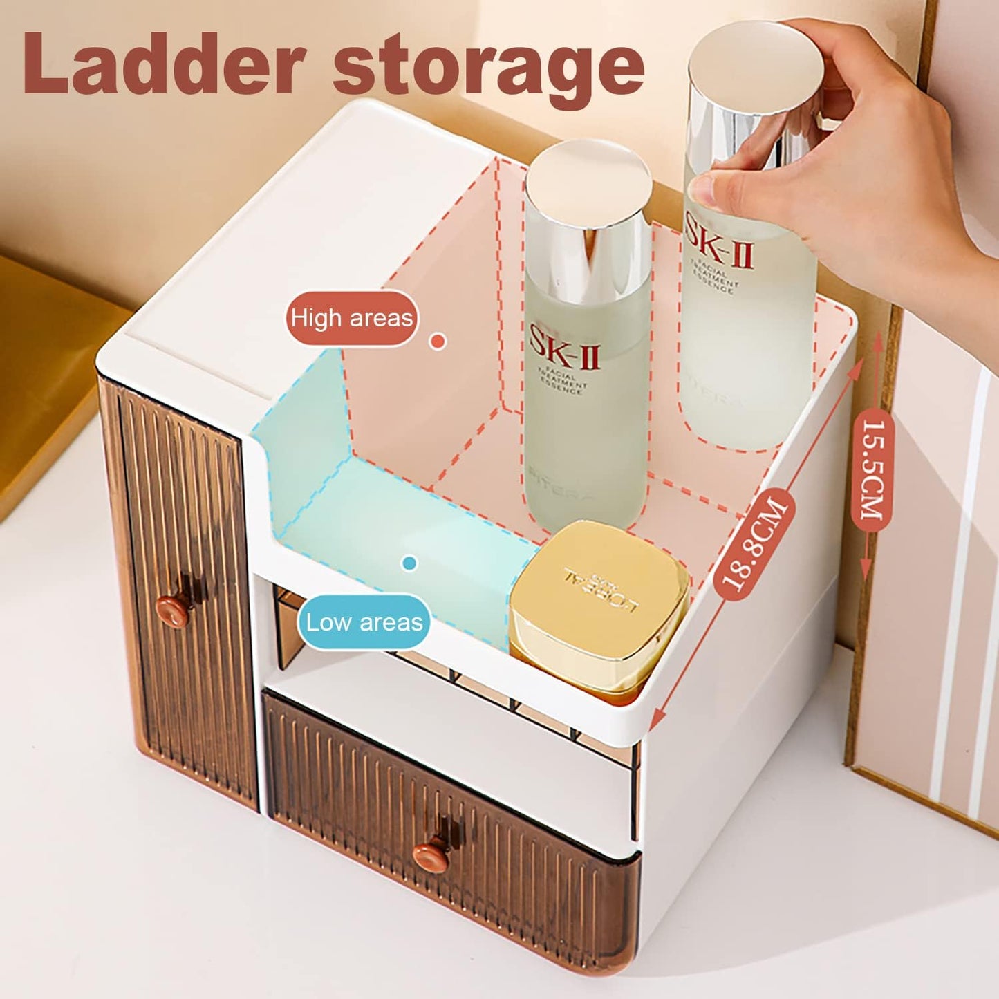 Large Capacity Makeup Organiser Desktop Drawers For Vanity, Cosmetic Desk Organiser Storage Box