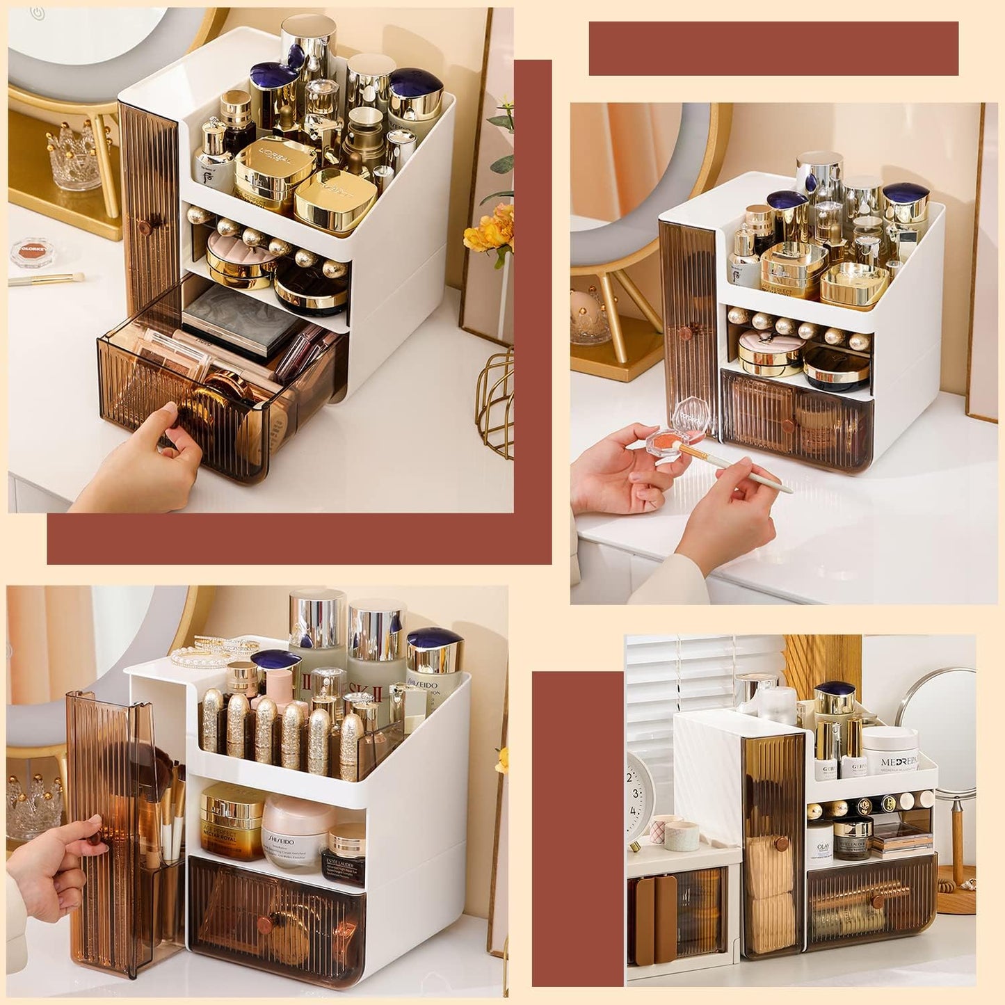 Large Capacity Makeup Organiser Desktop Drawers For Vanity, Cosmetic Desk Organiser Storage Box
