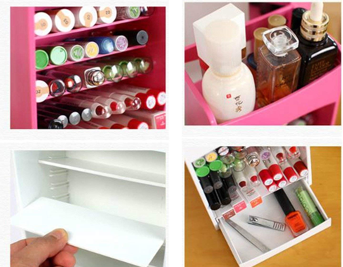 Cosmetic Storage And Organizer With Multi Layer Adjustable Rack Holder And A Drawer For Nail Polish, Lipstick, Brushes
