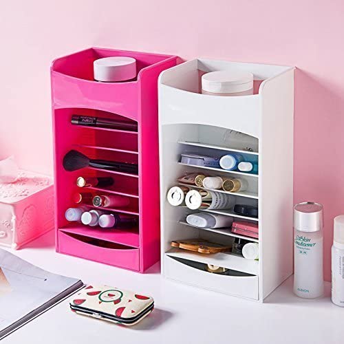 Cosmetic Storage And Organizer With Multi Layer Adjustable Rack Holder And A Drawer For Nail Polish, Lipstick, Brushes