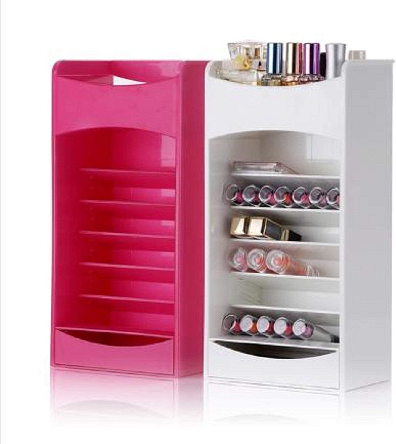 Cosmetic Storage And Organizer With Multi Layer Adjustable Rack Holder And A Drawer For Nail Polish, Lipstick, Brushes