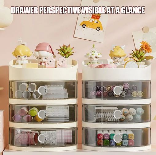 Desk Organizer, 3 Drawers, Storage Box, Stationery Storage Case