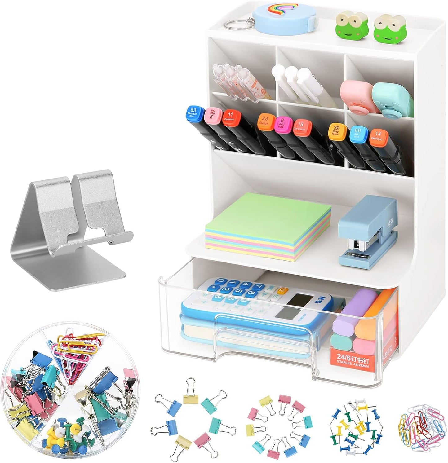 Desk Pencil Pen Holder, Slant Pen Organizer With Drawer, Desktop Storage Stationery Supplies Organizer For School Office