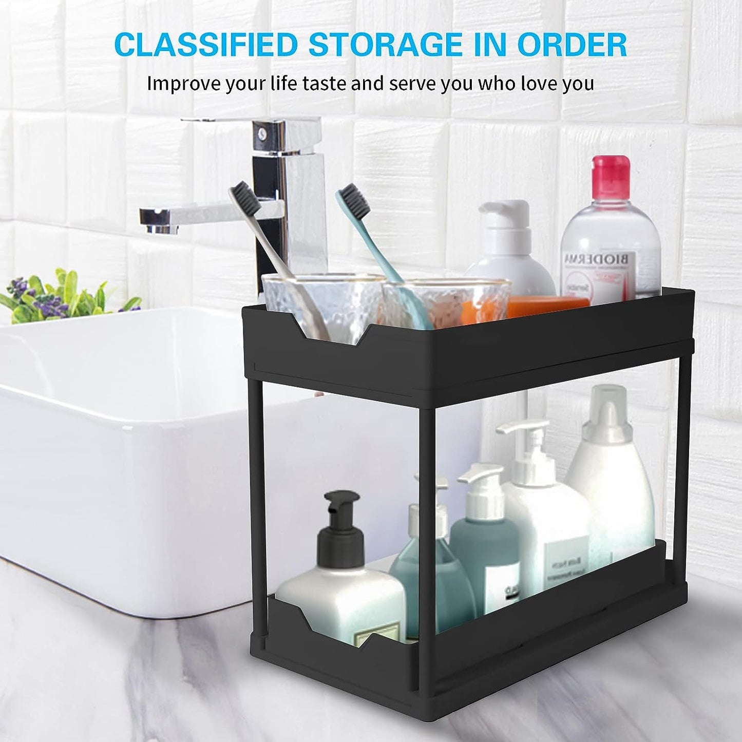Double-Layer Multifunction Kitchen Storage Rack, Kitchen Storage Holder Sliding Seasoning Shelf Home Accessories