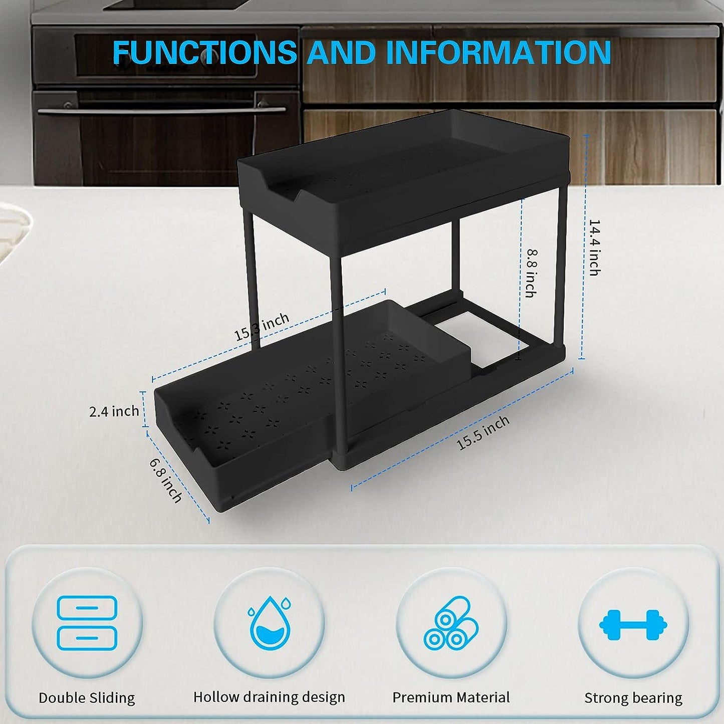 Double-Layer Multifunction Kitchen Storage Rack, Kitchen Storage Holder Sliding Seasoning Shelf Home Accessories