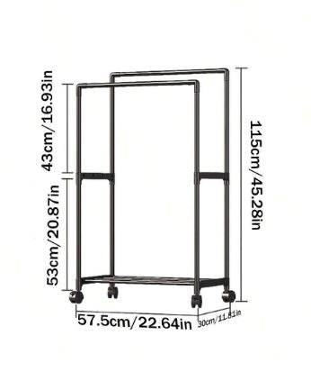 1Pc Double Pole Clothes Drying Rack With Wheels, Shoe Rack, Multi-Functional Clothes Hat Storage Rack