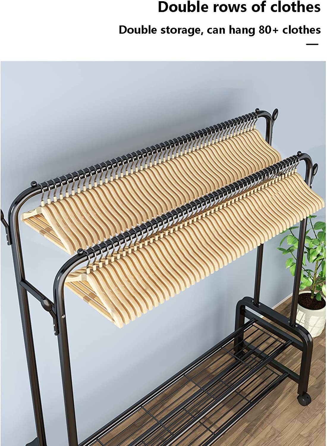 Clothes Rack With Shoe Shelf, Coat Display Stand With 4 Wheels For Bedroom (Color: Black)
