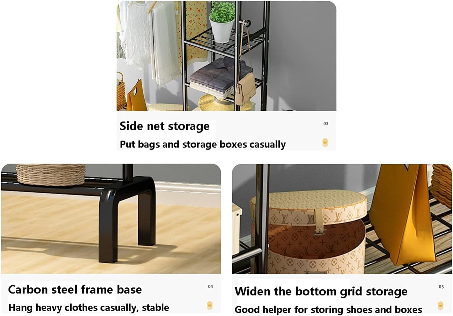 Double Pole Clothing Rack Freestanding Coat Hanger, Clothes Hanging Rails with Lower Storage Shelf