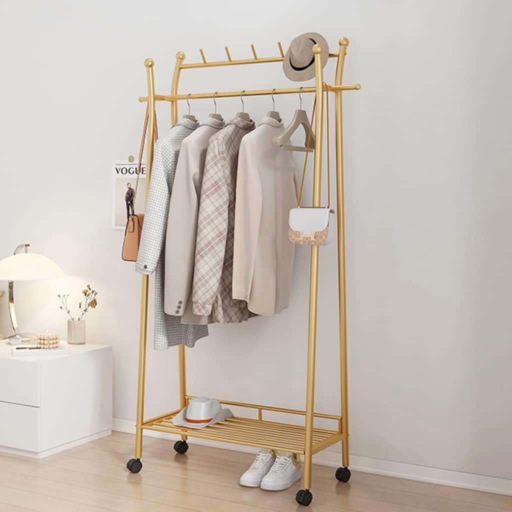 Double Rod Clothing Garment Rack, Hanging Clothes Rack With Bottom Shelf For Bedroom Living Room
