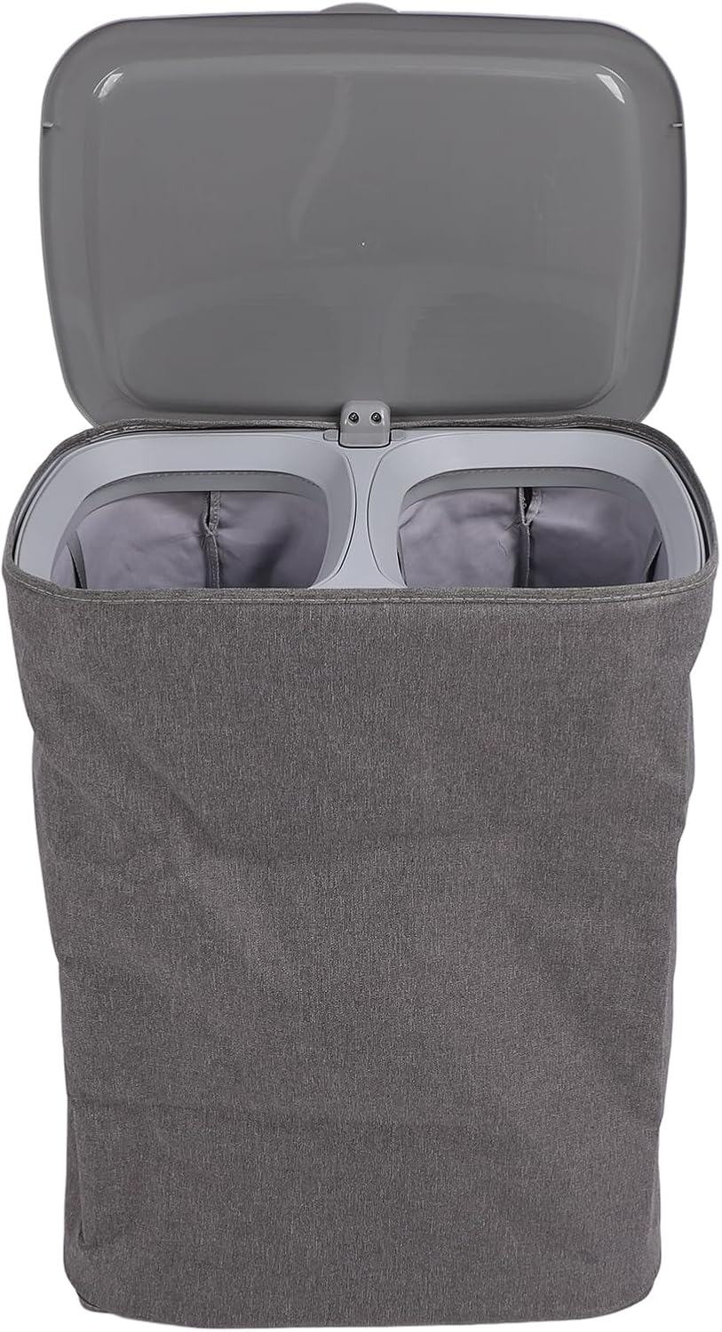 Laundry Basket with Lid, Dual Compartment Design Laundry Hamper, Clothes Basket for Bathroom Laundry