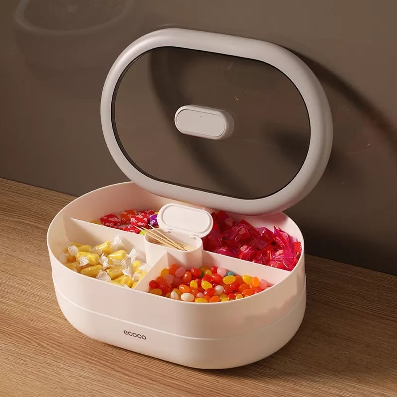 Dust-Proof Dry Fruit Tray, Candy Snack Box With Rotary Phone Holder
