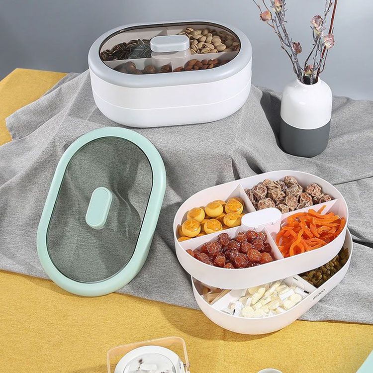 Dust-Proof Dry Fruit Tray, Candy Snack Box With Rotary Phone Holder