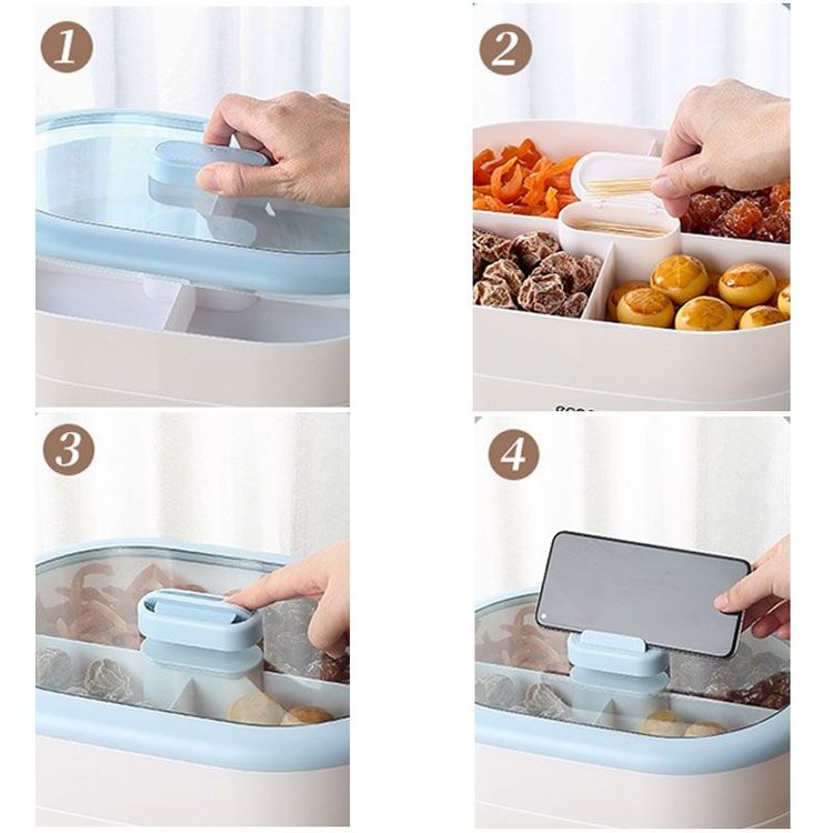 Dust-Proof Dry Fruit Tray, Candy Snack Box With Rotary Phone Holder