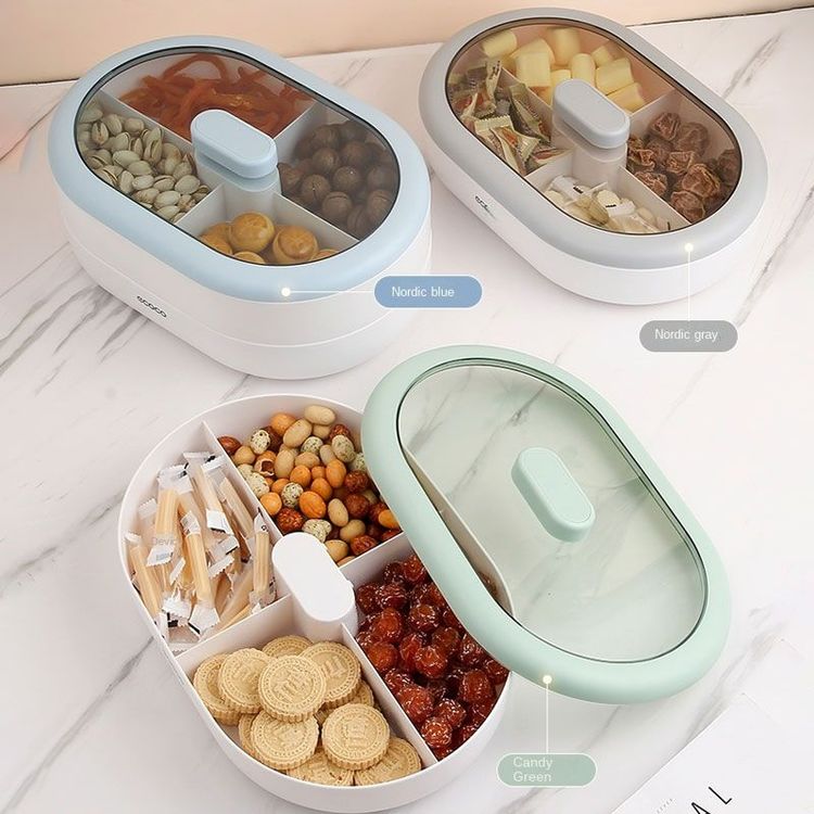 Dust-Proof Dry Fruit Tray, Candy Snack Box With Rotary Phone Holder