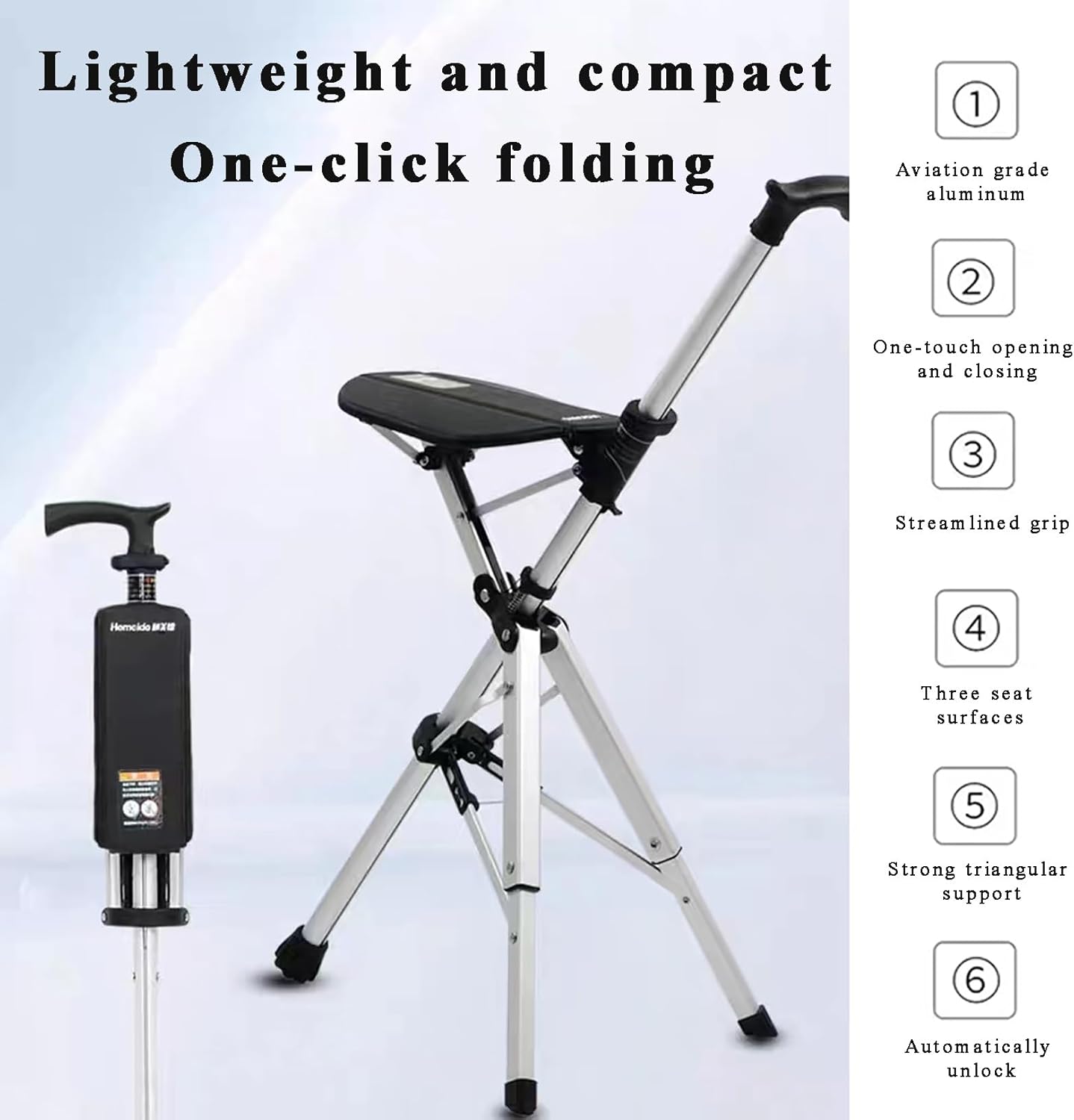 Elderly People's Crutch Stool, Non-Slip, Lightweight, Multifunctional Cane Chair