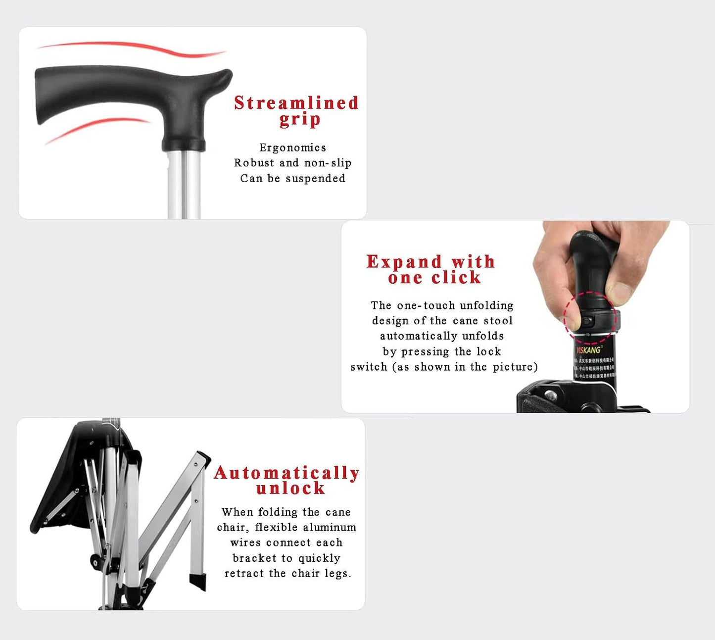 Elderly People's Crutch Stool, Non-Slip, Lightweight, Multifunctional Cane Chair