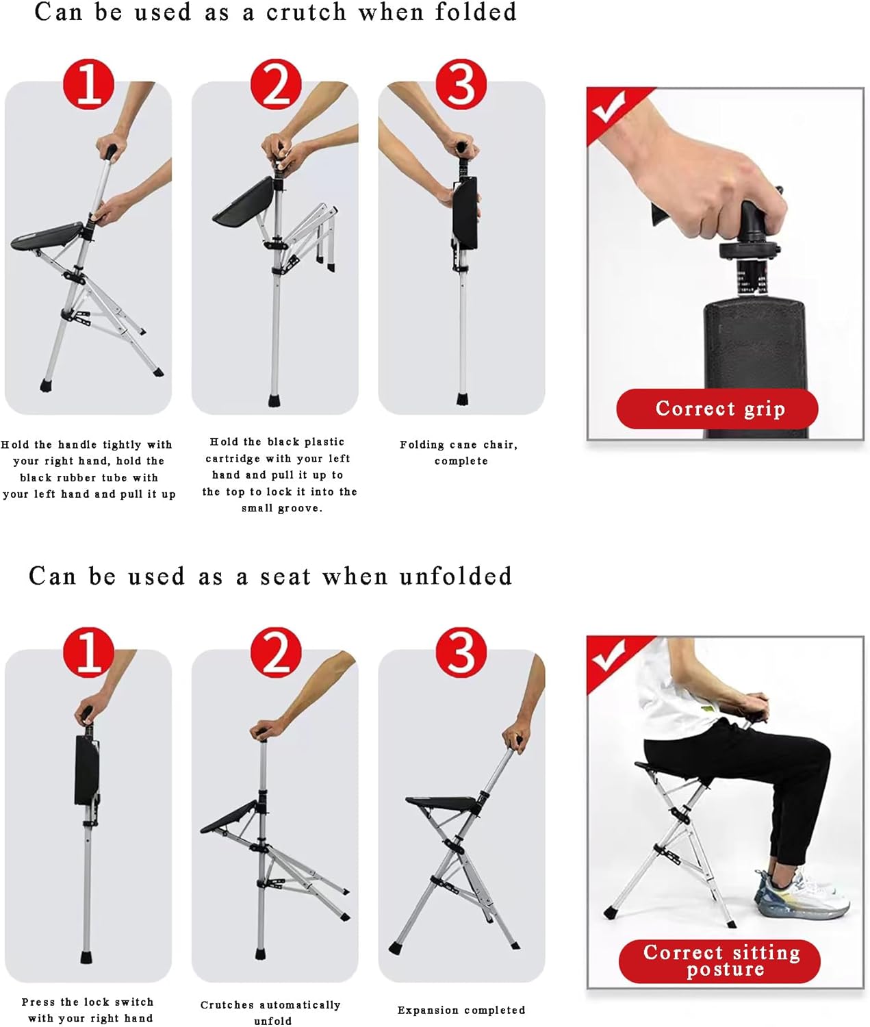 Elderly People's Crutch Stool, Non-Slip, Lightweight, Multifunctional Cane Chair
