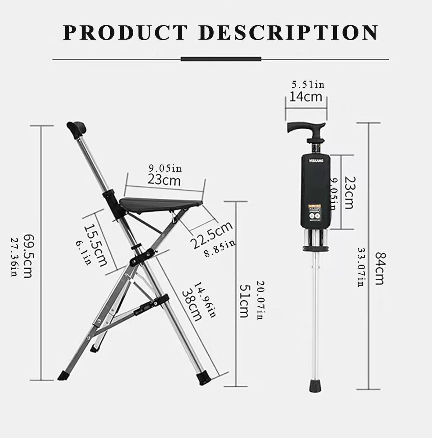 Elderly People's Crutch Stool, Non-Slip, Lightweight, Multifunctional Cane Chair