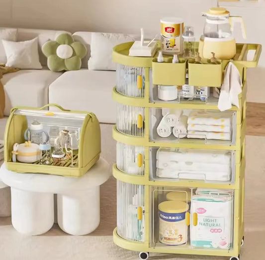 Freestanding Nursing Organizer Trolley Cart with 4 Tier Foldable Storage Cabinet with Top Box