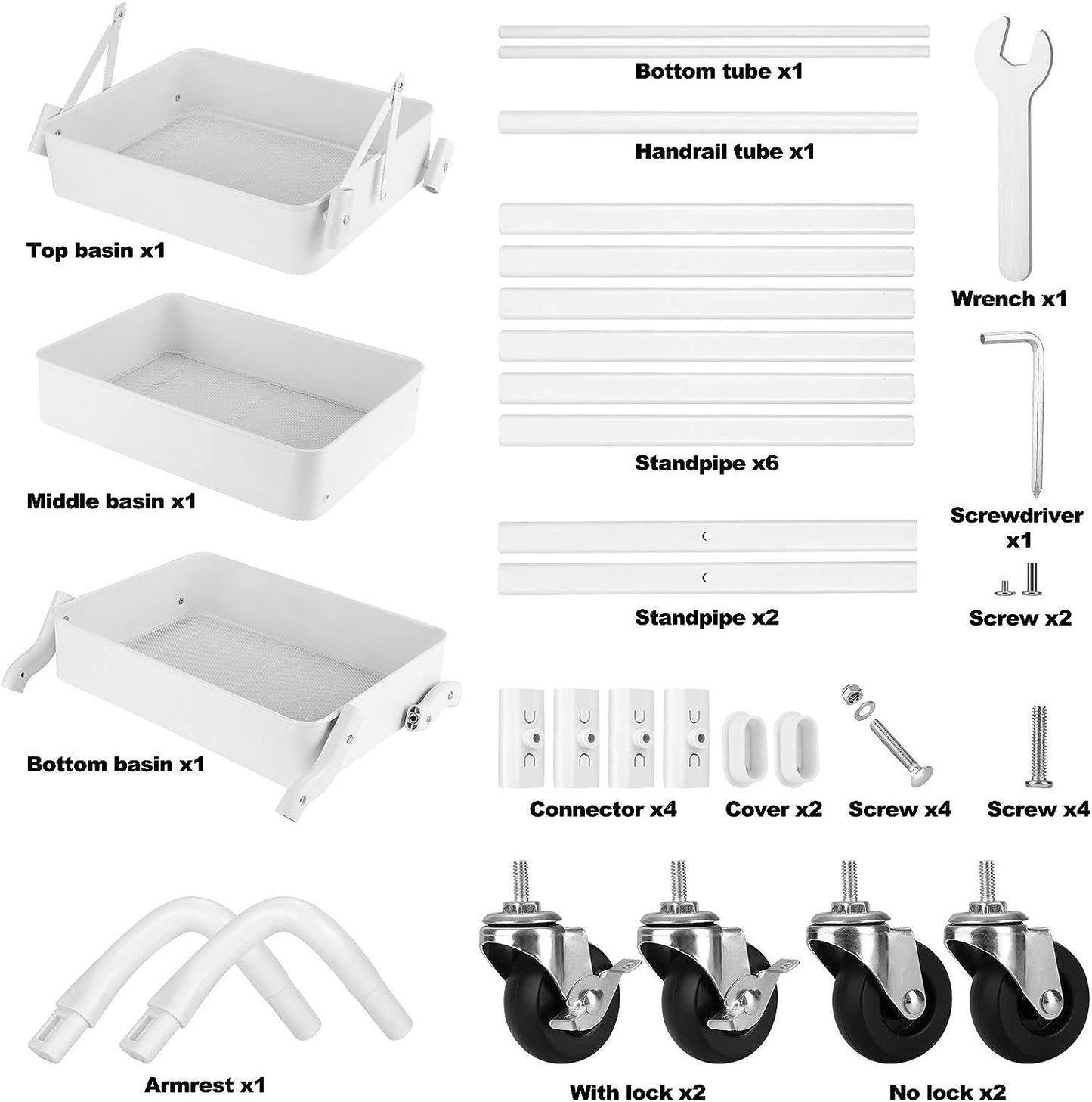 Foldable 3 Tier Metal Utility Rolling Cart, Folding Mobile Multi-Function Storage Trolley Organizer Cart (White)