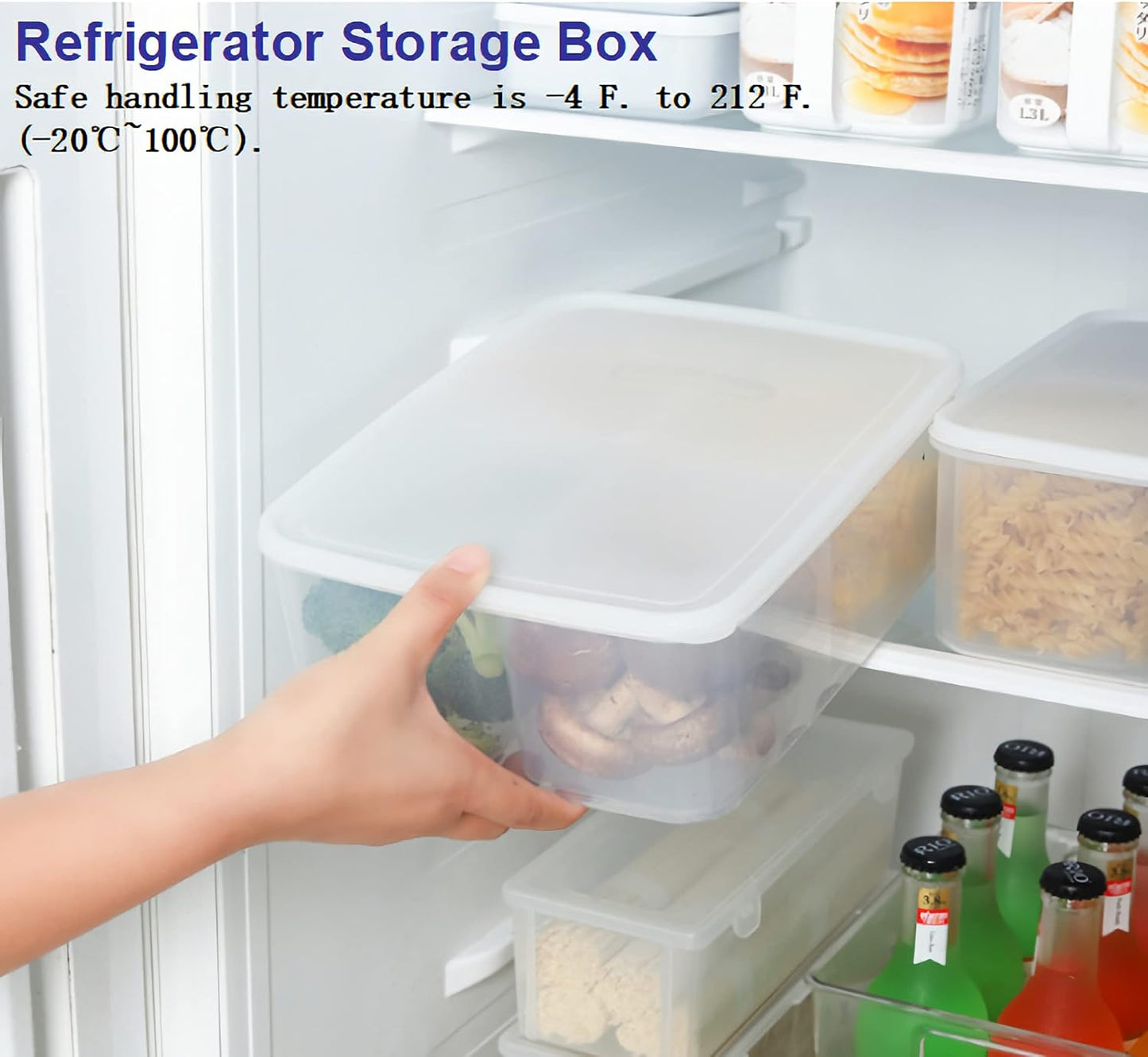 Fridge Food Storage Container With Lid, Airtight Refrigerator Food Box With 4Pcs Detachable Drain Baskets