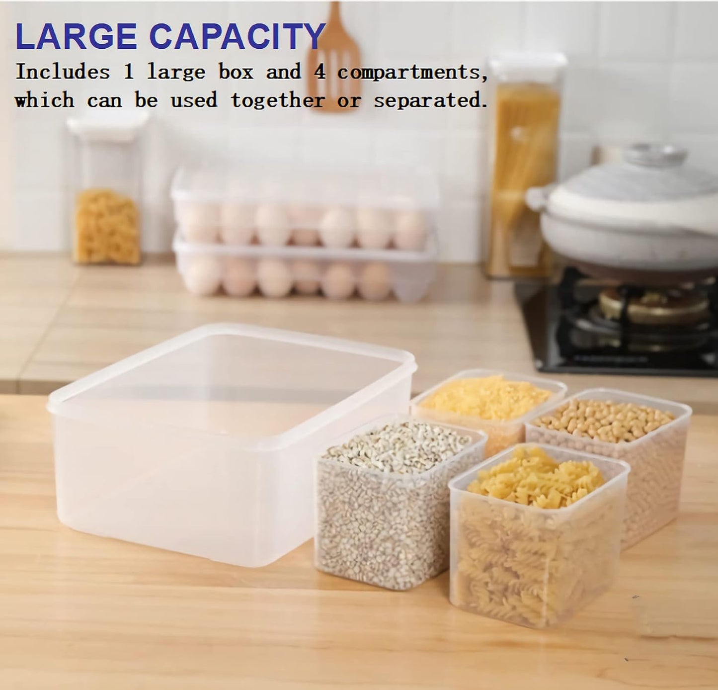 Fridge Food Storage Container With Lid, Airtight Refrigerator Food Box With 4Pcs Detachable Drain Baskets
