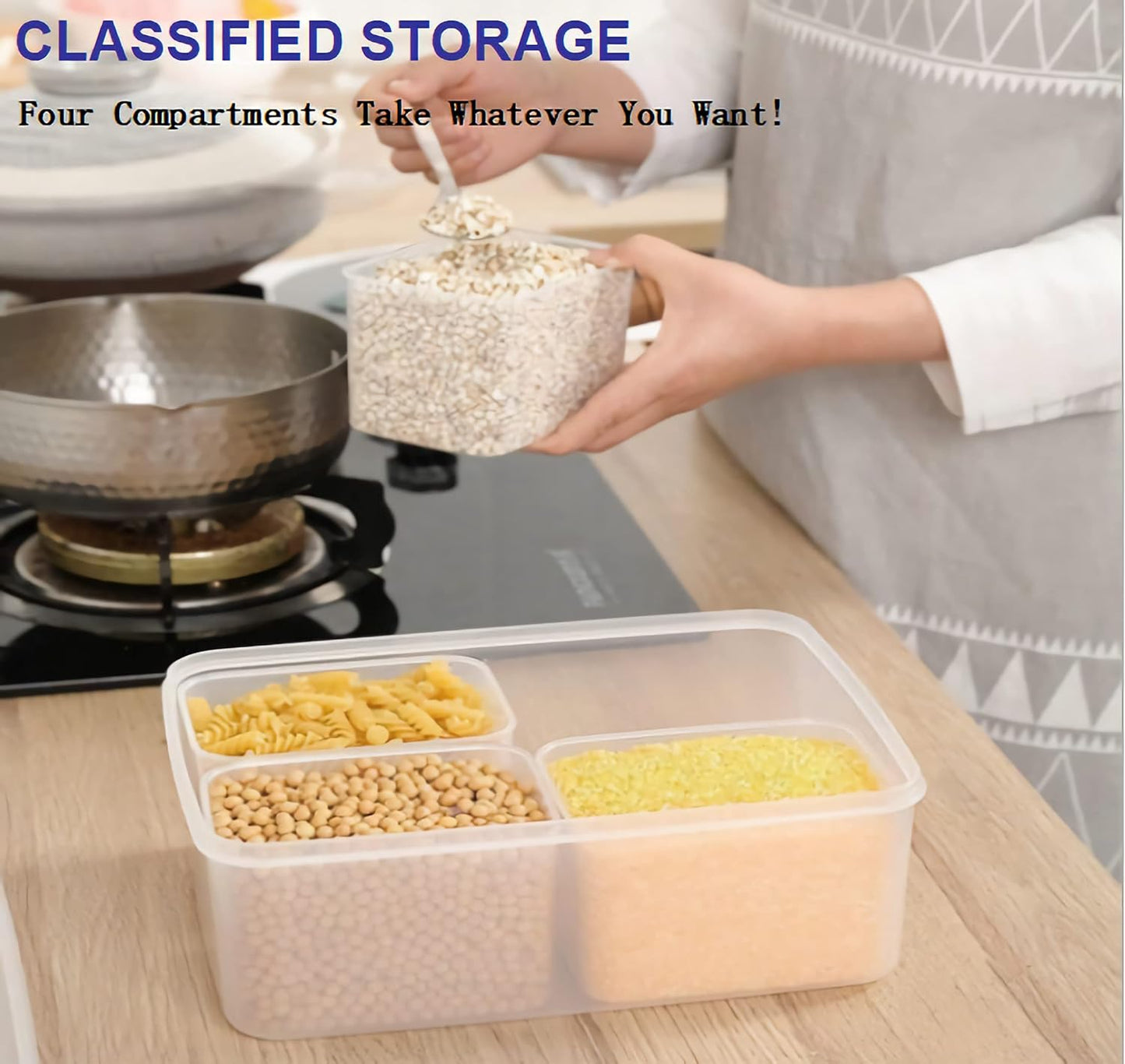 Fridge Food Storage Container With Lid, Airtight Refrigerator Food Box With 4Pcs Detachable Drain Baskets