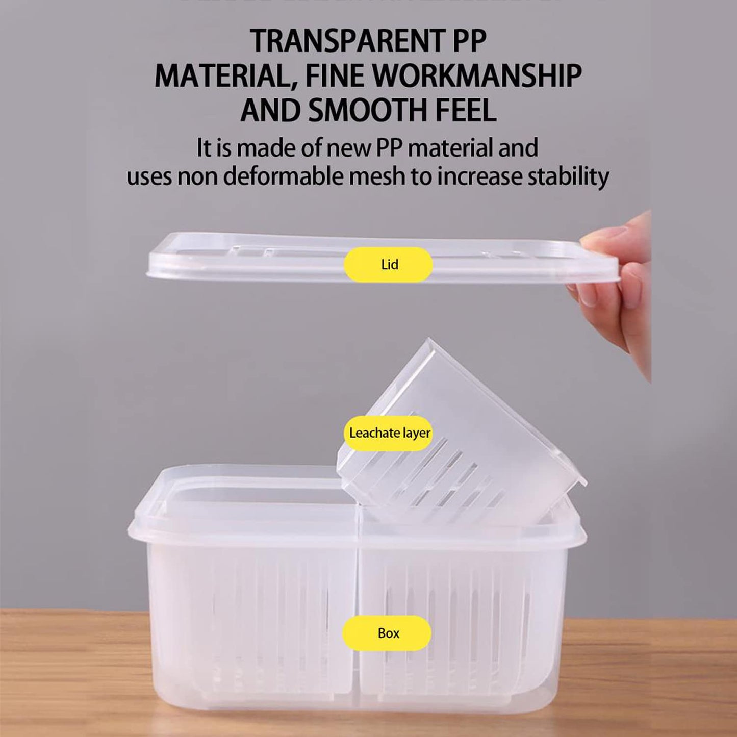 Fridge Food Storage Container With Lid, Airtight Refrigerator Food Box With 4Pcs Detachable Drain Baskets
