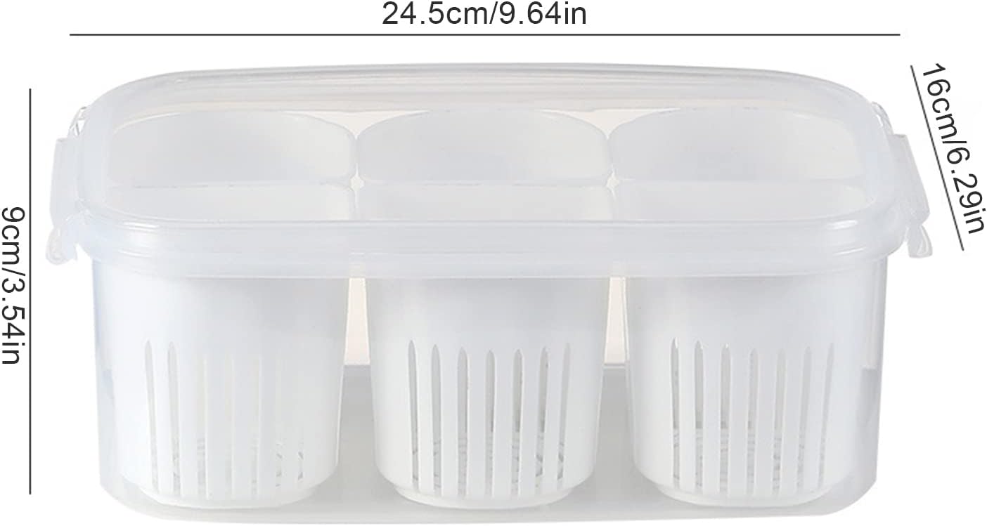 Fridge Food Storage Container With Lid, Airtight Refrigerator Food Box With 6 Pcs Detachable Drain Basket
