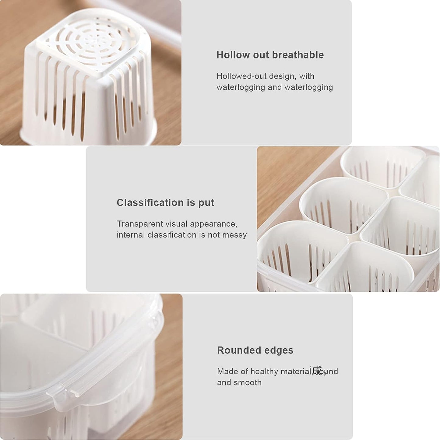 Fridge Food Storage Container With Lid, Airtight Refrigerator Food Box With 6 Pcs Detachable Drain Basket