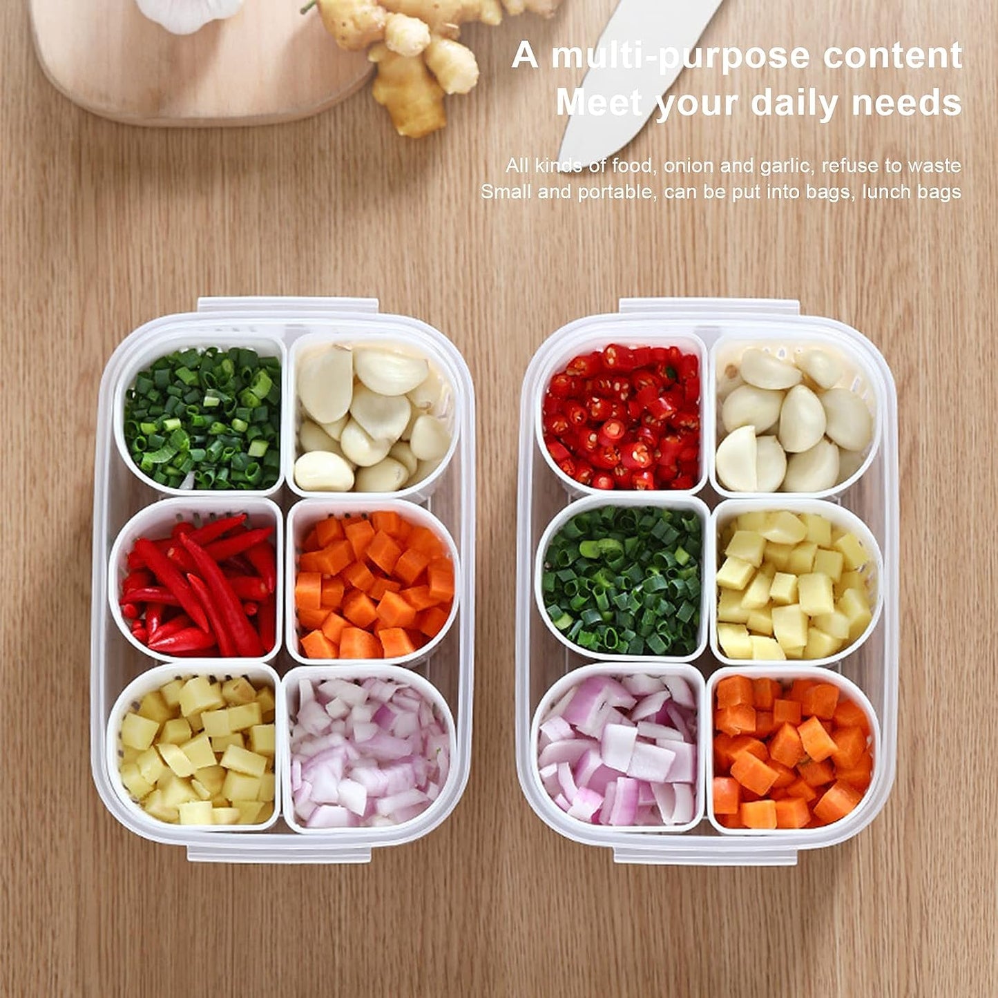 Fridge Food Storage Container With Lid, Airtight Refrigerator Food Box With 6 Pcs Detachable Drain Basket