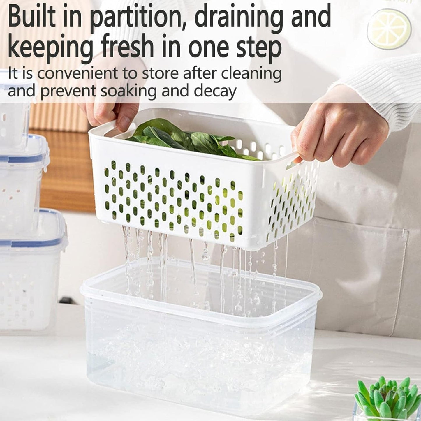 Fruit And Vegetable Storage Container For Refrigerator, 3 In 1 Organizer For Fruit Salad Meat Storage