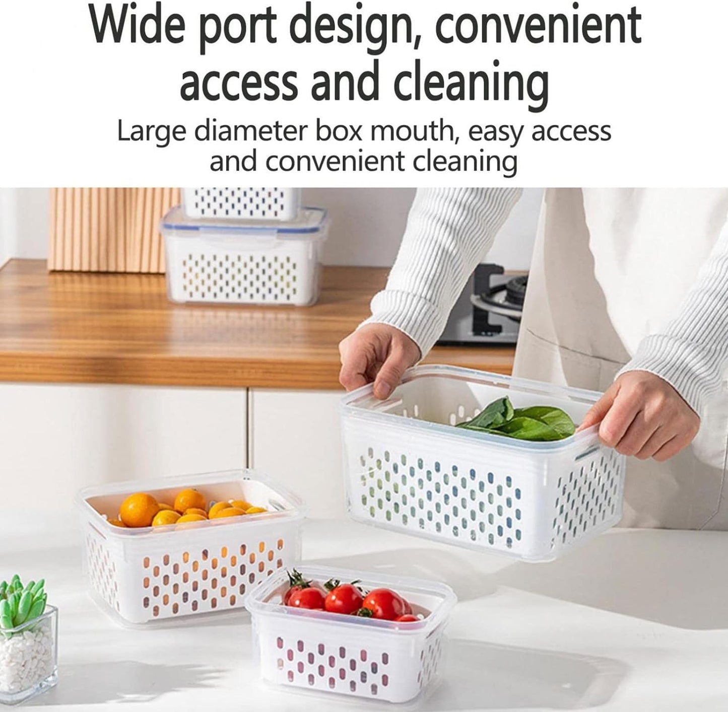 Fruit And Vegetable Storage Container For Refrigerator, 3 In 1 Organizer For Fruit Salad Meat Storage