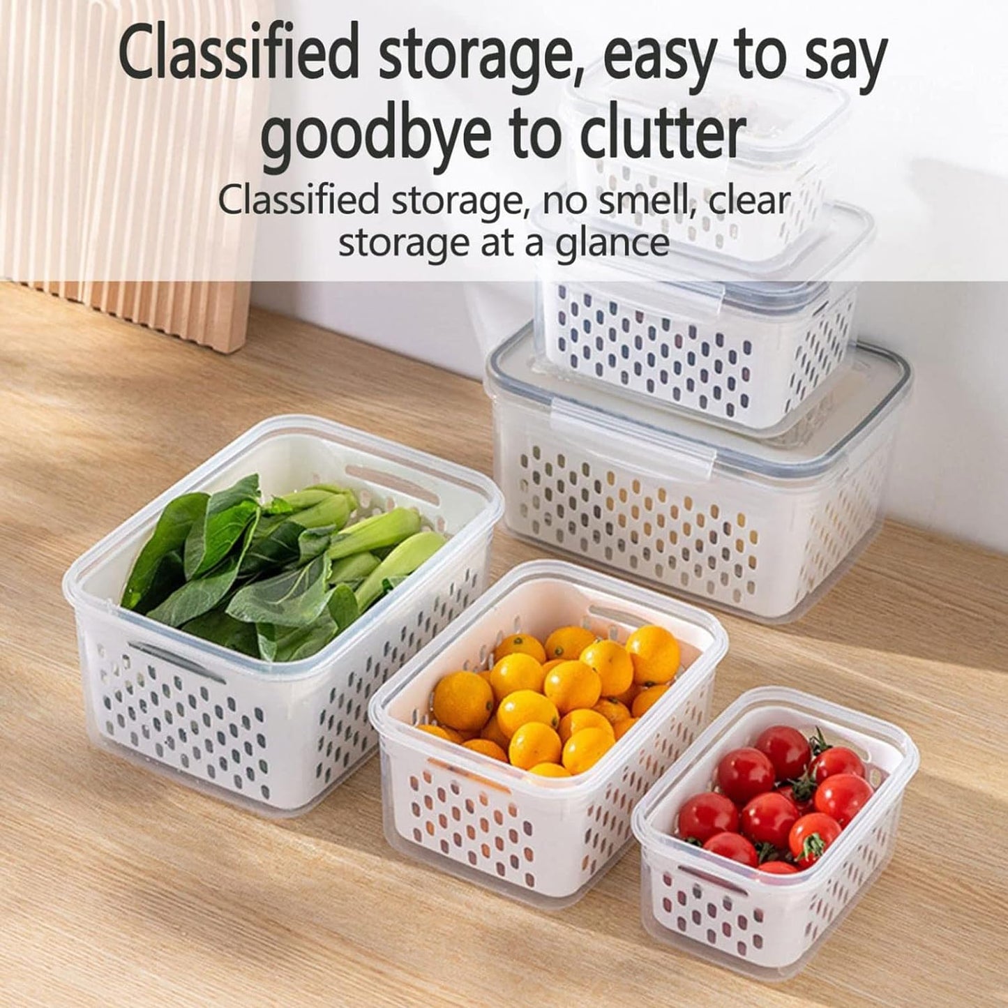 Fruit And Vegetable Storage Container For Refrigerator, 3 In 1 Organizer For Fruit Salad Meat Storage