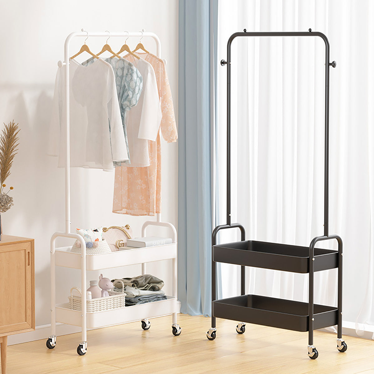 Freestanding Garment Rack With 2-Tier Shelves,160 CM