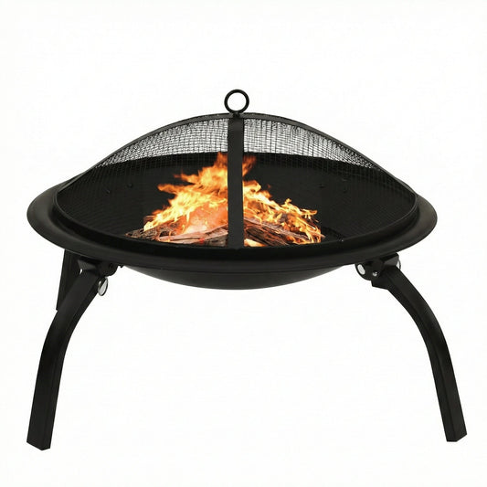 2-In-1 Fire Pit And BBQ With Poker 56x56x49 Cm Steel, With Colour Black