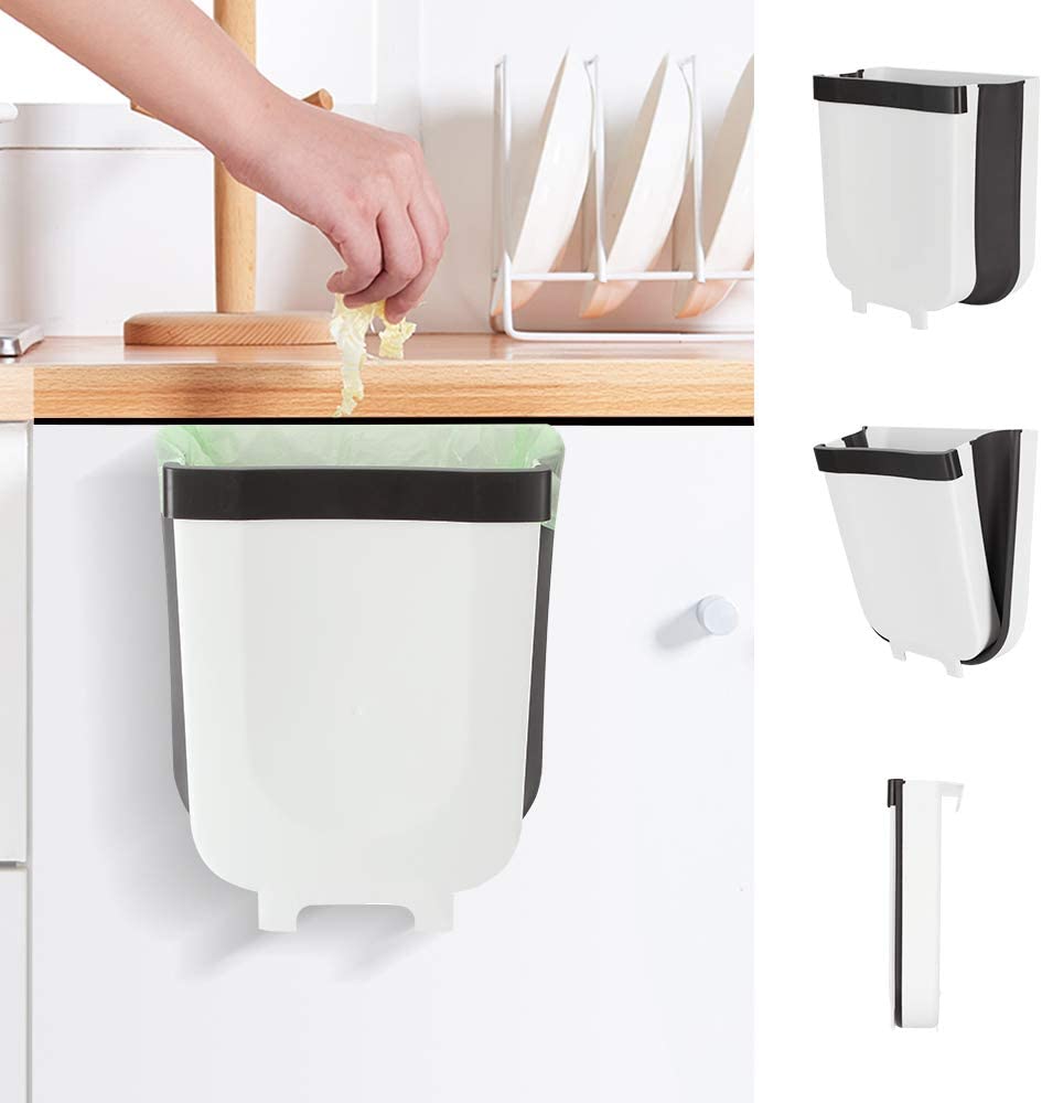 Hanging Trash Can Kitchen Cabinet Door Collapsible Dust Bin, Hanging Trash Holder Dustbin