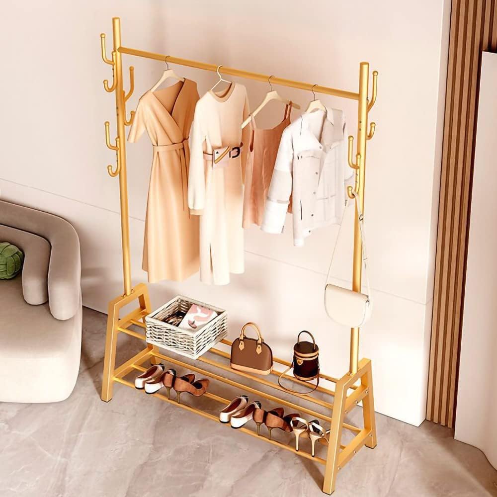 Multi-Functional Heavy Duty Bedroom Clothing Rack, Freestanding Closet Wardrobe Rack, Metal Frame