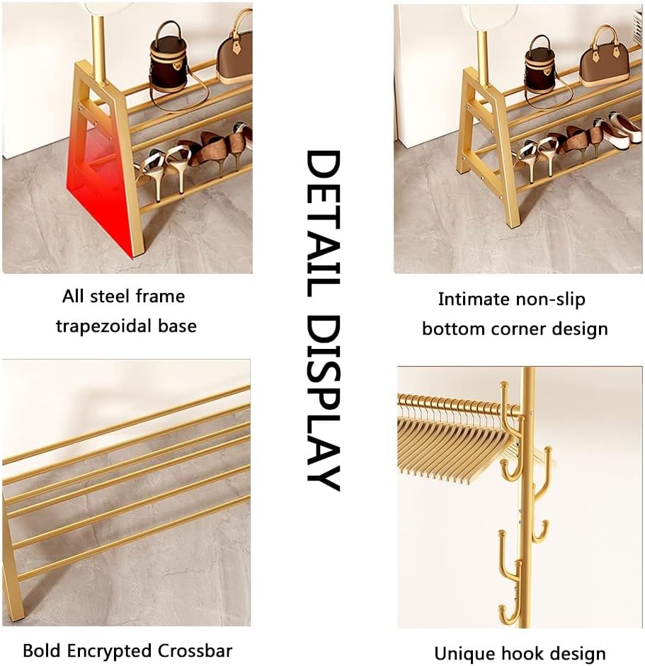 Multi-Functional Heavy Duty Bedroom Clothing Rack, Freestanding Closet Wardrobe Rack, Metal Frame