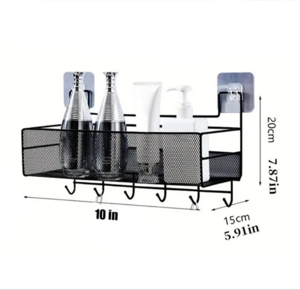 Self-Adhesive Wall-Mounted Iron Shelf With Hook