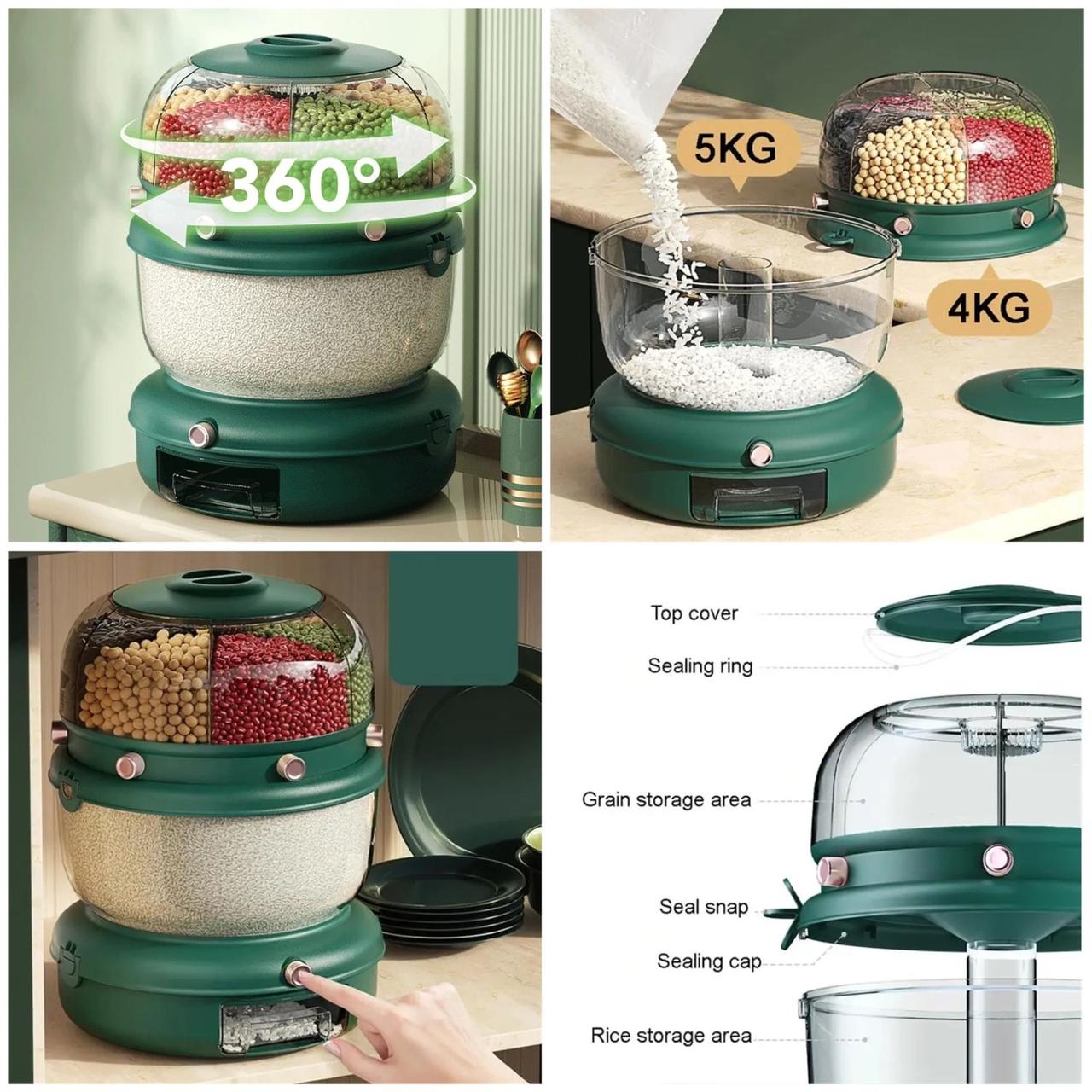 Rotatable Rice Dispenser - Rice Storage Container, Household Grain Dispenser Bucket