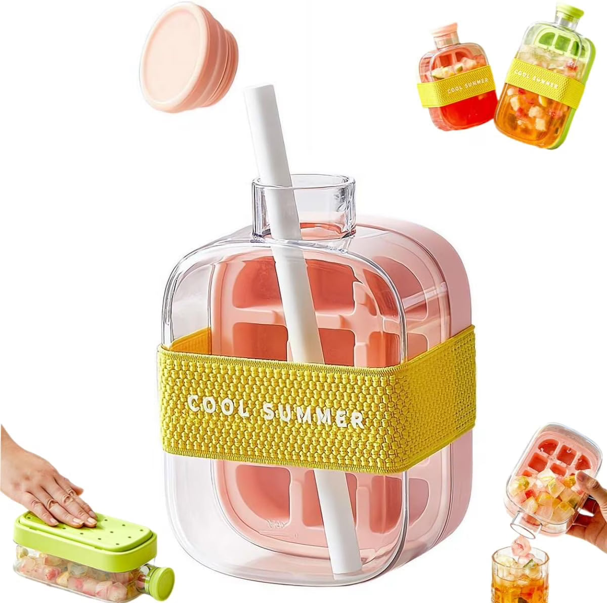 Portable 2 in 1 Silicone Ice Cube Mold Bottle 500ml