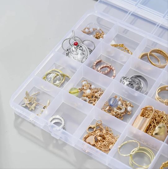 24 Grid Plastic Organizer Jewelry Storage Box Container Transparent Shape
